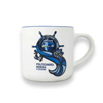 Kubek z wizerunkiem statku Nawigator XXI Politechniki Morskiej w Szczecinie